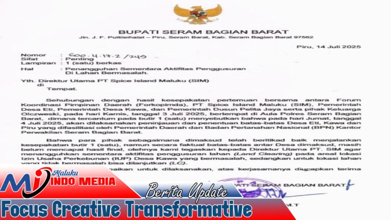 Sengketa Lahan Memanas, DPRD dan Forkopimda SBB Rekomendasikan Penghentian Sementara Aktivitas PT Spice Island Maluku