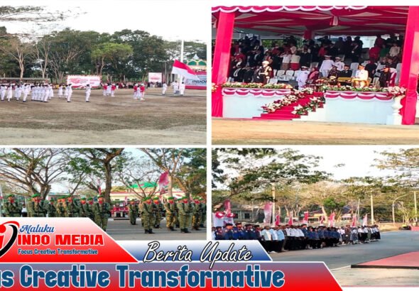 Wakil Bupati Aru Pimpin Penurunan Bendera, Paskibraka Tutup HUT RI ke-81 dengan Formasi “ARU”